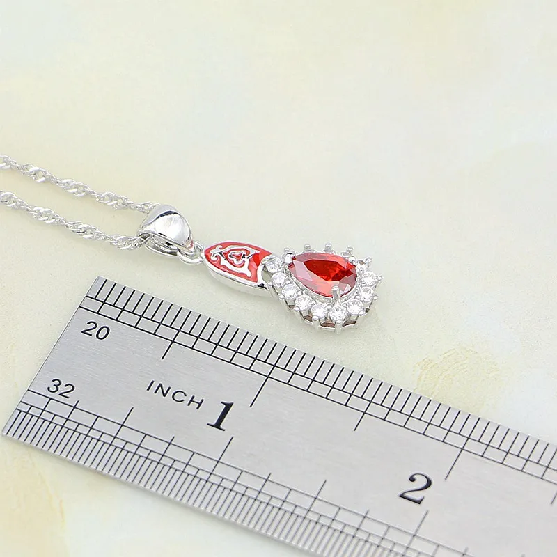 Женский Ювелирный Комплект из сережек и кулонов ювелирный красный гранат с белым