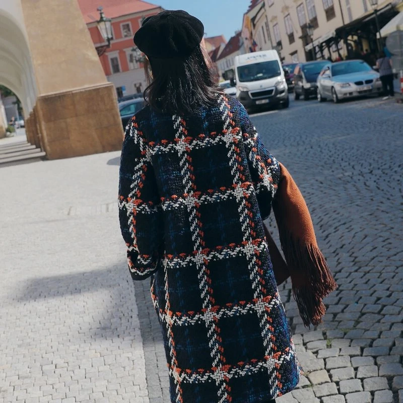 

2021 New Large Size Autumn Winter Woolen Coat Women's Vintage Loose Long Tweed Wool Coats Winter Women Jackets Outerwear N1077