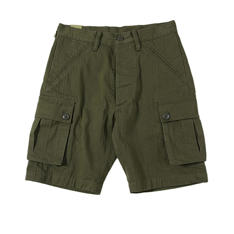 Cozyroom M-1951 Military Vintage Men HBT Side Pockets Cargo Shorts Straight Loose Fit