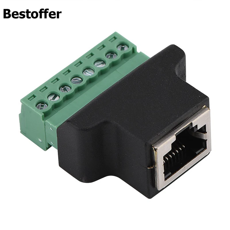 

2 Pieces Black Adapters RJ45 Female to AV 8 Pin Screw Terminal Adapter Block Adapter Converter