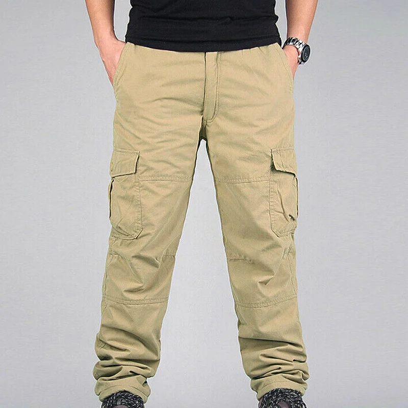 Новые мужские рабочие Зимние теплые брюки карго с карманами толстые для улицы DO99