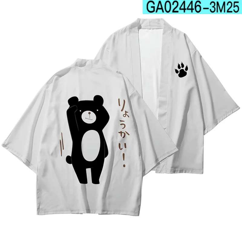 

Милый Кума риокай! Японское кимоно для косплея для мужчин и женщин, Модный повседневный крутой кардиган с коротким рукавом, 3D, хаори юката, н...