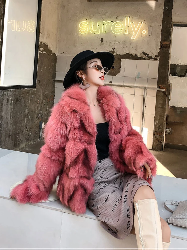 Women Natural Real Fox Fur Short Jacket Coat Winter Warm Long Sleeves Jacket Girl's Casual Overcoat rf1