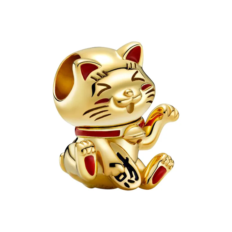 

1Pcs New Cute Golden Lucky Cat Pendant DIY Beads Suitable for Original Pandora Charm Bracelet Ladies Jewelry Making Gifts