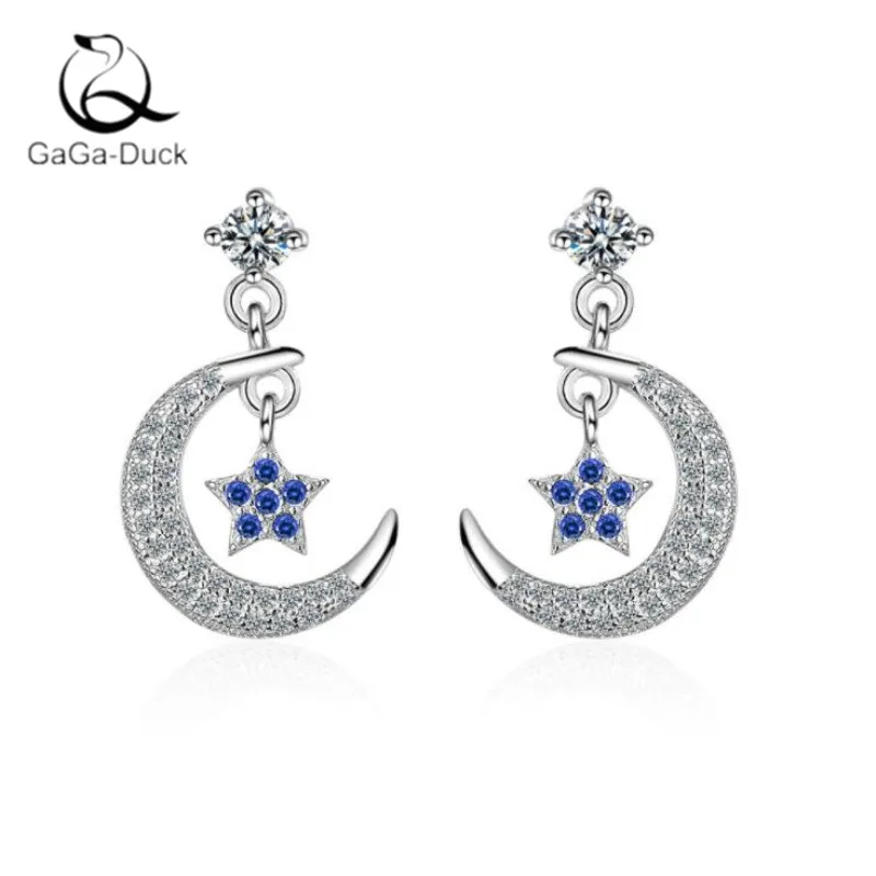 Женские серьги со звездой и луной из серебра 925 пробы | Украшения аксессуары