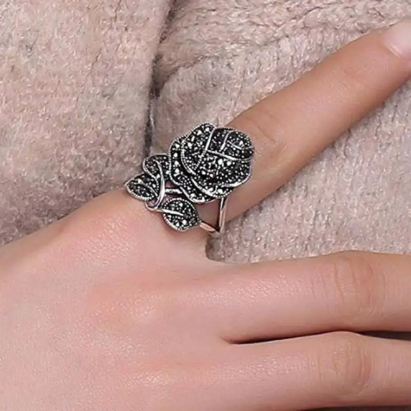 Черная роза кольцо с микро ПАВЕ рождественские новогодние вечерние ювелирные