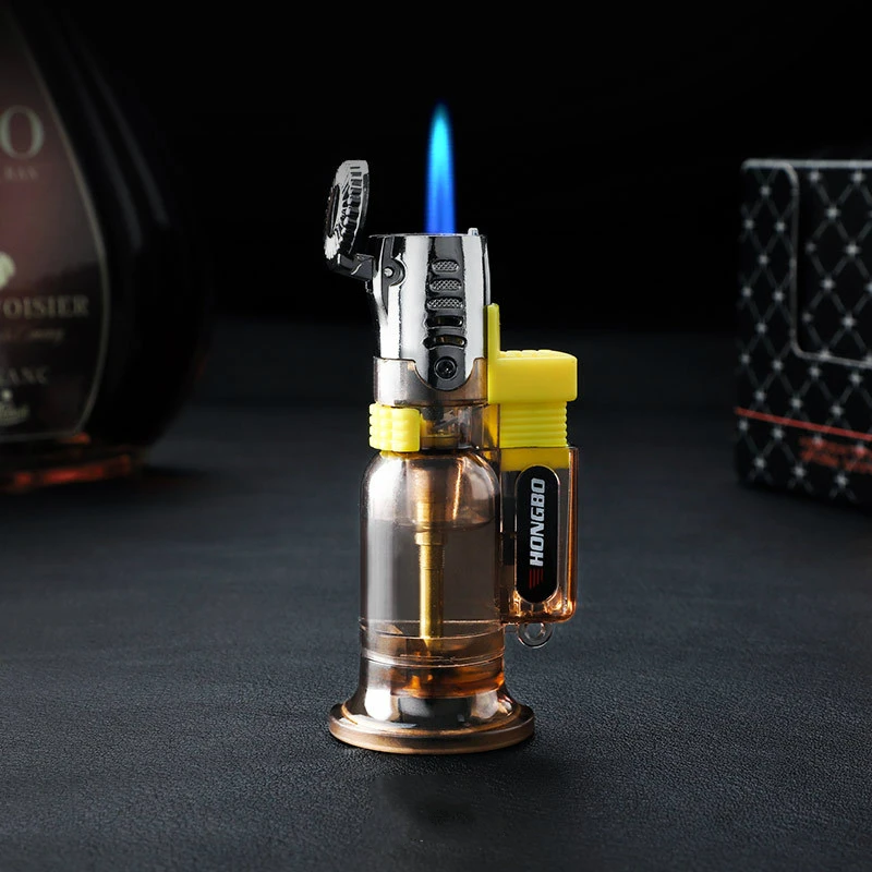 Portable Windproof Metal Outdoor Lighter Visible Gas Butane Cigar Blue Flame Smoking Accessories | Дом и сад