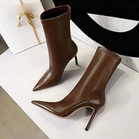 2021 spring high quality soft pu leather boots women pointed toe pumps heels fashion ladies party shoes size 34 40