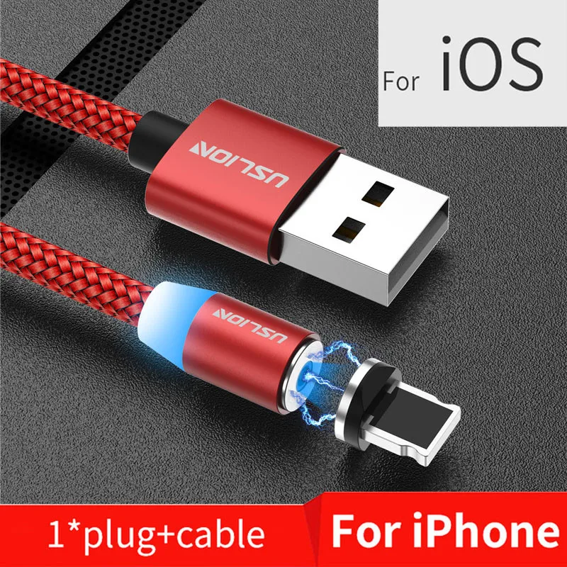 Магнитный кабель USLION, Micro usb type C, кабель для быстрой зарядки, зарядное устройство для iPhone, samsung, huawei, Xiaomi, Micro USB кабель, USB C кабель - Цвет: Red for iOS