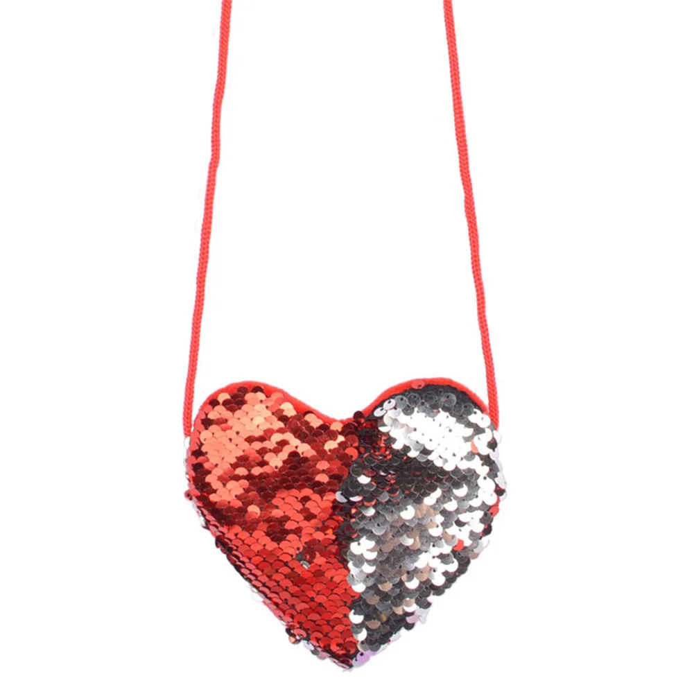 

Coin Purse Children Cute Love Heart Messenger Bag Birthday Sequins Mini Key Gift Party Portable With Lanyard Zipper Fashion