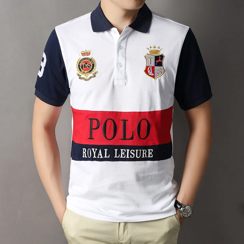 

2021 Cotton Breathable Embroidery Casual Polo Shirt For Short-Sleeved Patchwork Men's Polos High Quality Summer Clothing S-5XL