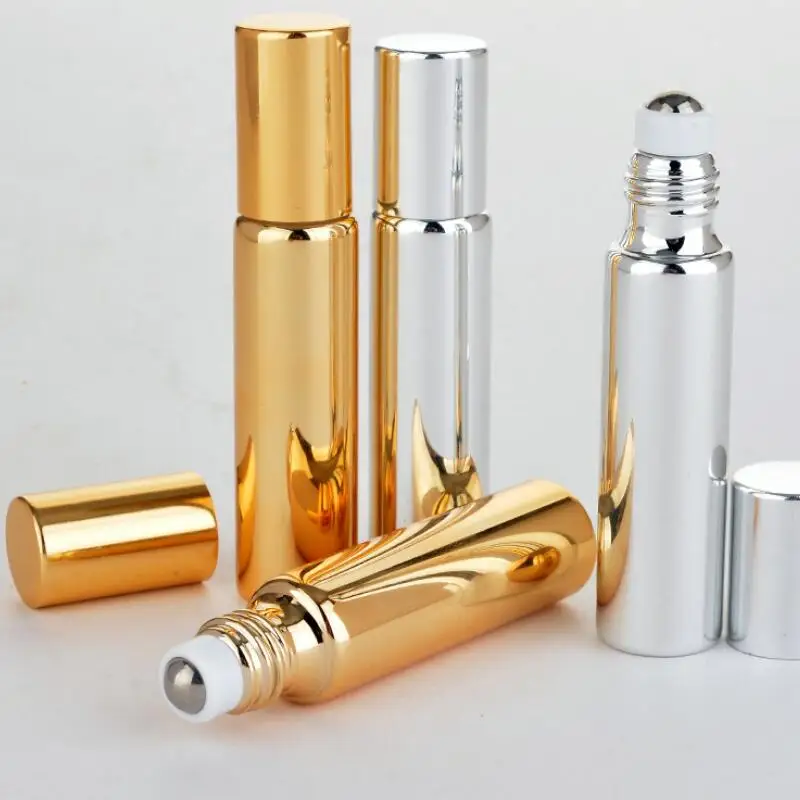 

10ml Roll On Glass Bottle Black Gold Silver Fragrances ESSENTIAL OIL Perfume Bottles With Metal Roller Ball LX2514