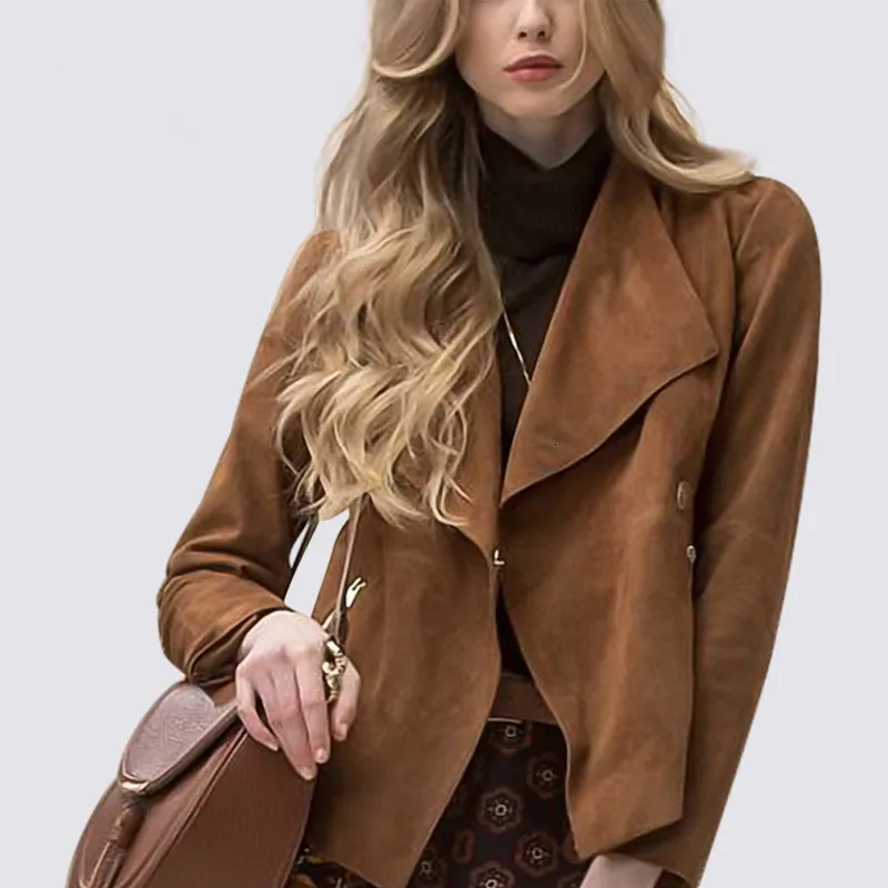 Куртка женская из натуральной замши винтажная модельная Модная Повседневная