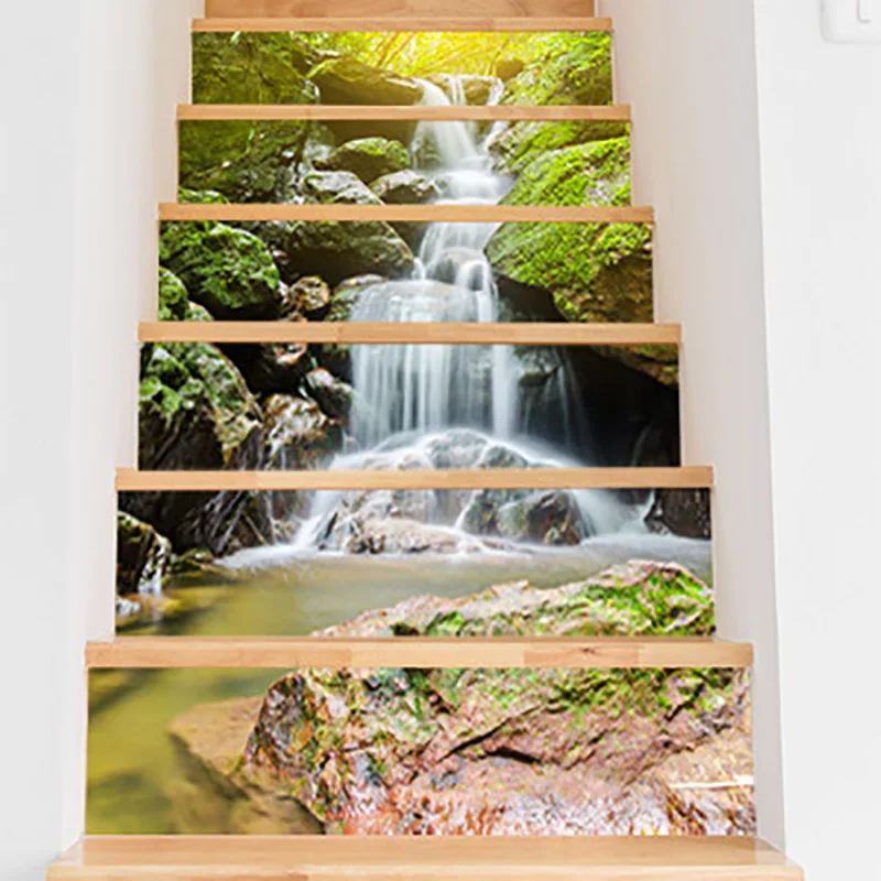 

6pcs Scenery Stair Sticker Adhesive Tile Floor Stickers PVC Landscape Wallpaper Waterproof Wall Decals Home Livingroom Decor