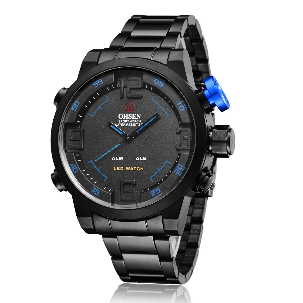 black blue watch OHSEN AD1608 высококачественный ремешок из нержавеющей стали черный серебристый - Цвет ремешка: black blue watch