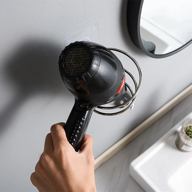 Hair Dryer Holder Spiral Stand Rack Bath Shelf Storage Bracket Blower Organizer Stainless Steel Adhesive Wall Mounted Nail Free | Дом и сад
