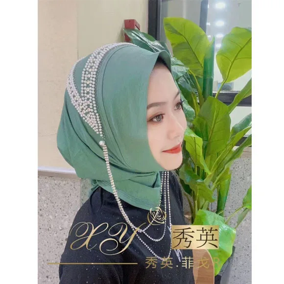 

Muslim girl instant wrap hijabs shawls tassels beading necklace