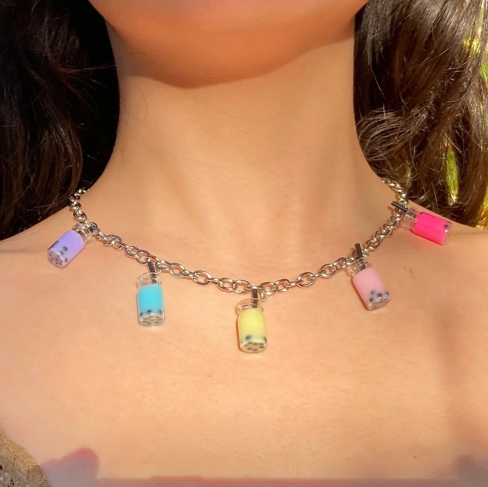

European and American style Ins candy color drink accessories pendant necklace for women