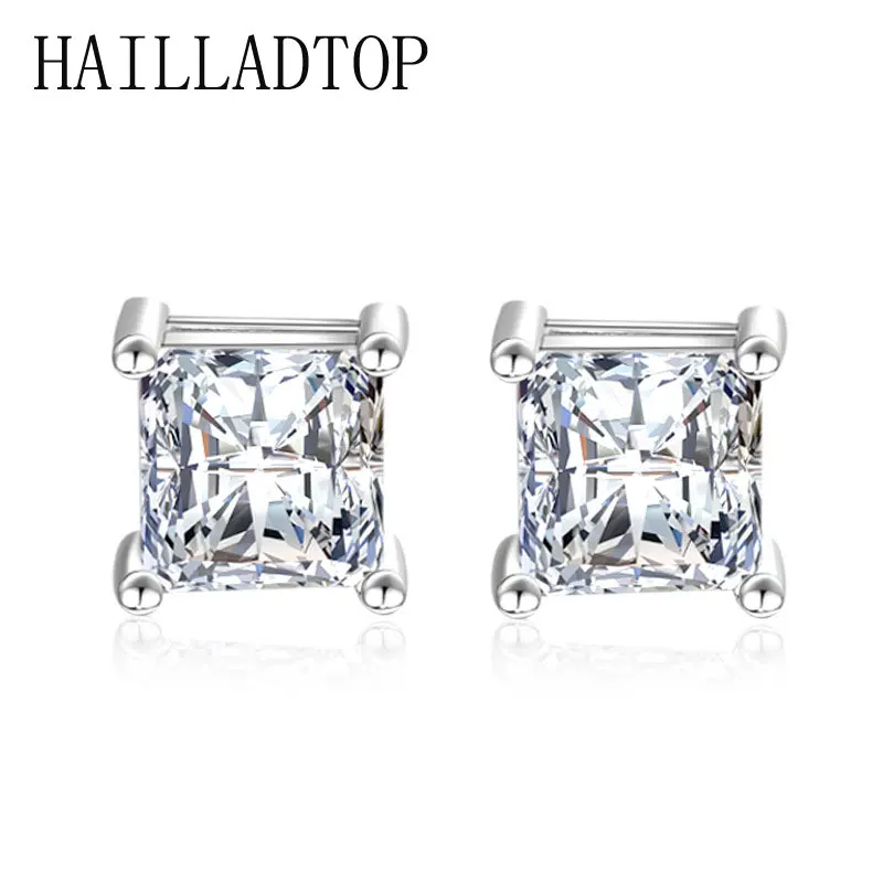 

Zirconia Square Neutral Stud Earring Simple Crystal Geometric Earrings Female Zircon Clear Ear Jewelry Shining Elegent Eardrop