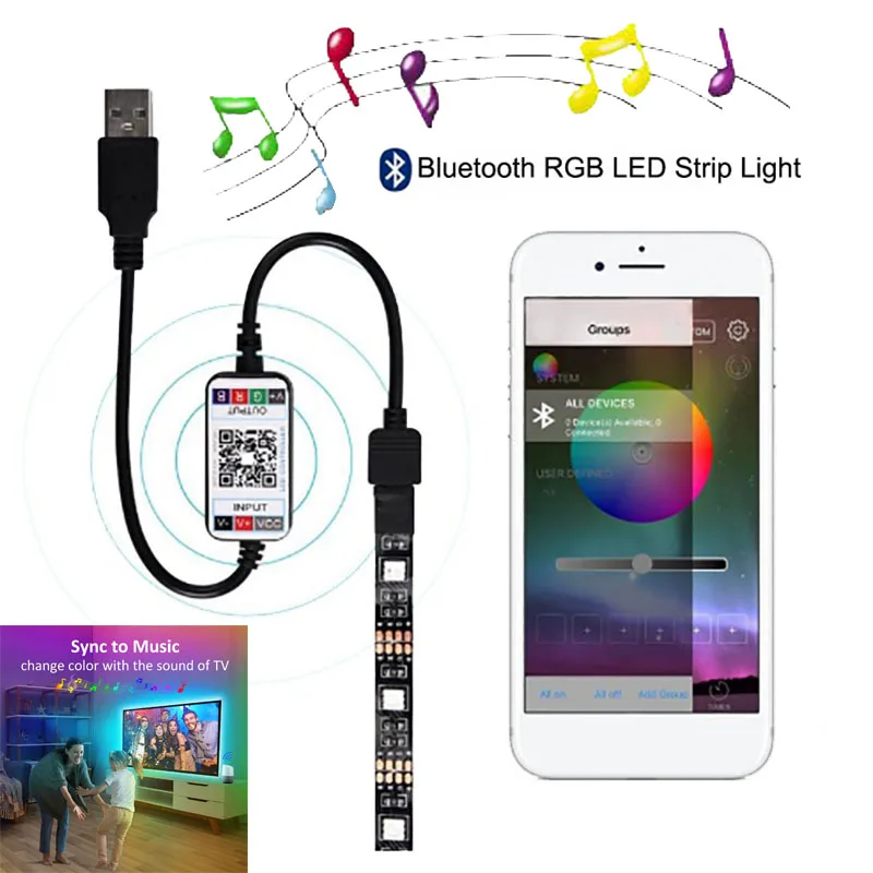 

1m 2m 3m 5m 4m 10m 5V Bluetooth USB LED Lamp Lighting Flexible Strip Light 5050 RGB Diode Tape For Tiktok Party