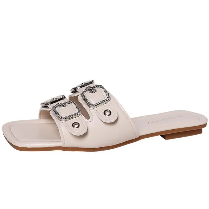 

Slippers Women Fashion Slip On Slides Brand Square Toe Diamond Flat Sandals Female Outdoor Casual Slippers Flip Flops Lady Shoes