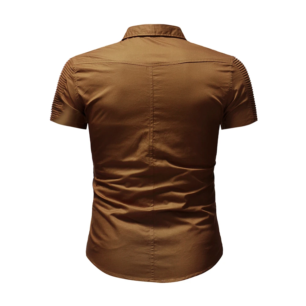 Новая импортная торговля складки строчка джинсовая рубашка короткий рукав