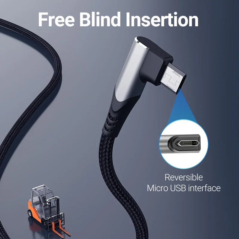 Vention Micro USB Cable 3A Fast Charging Data Cord for Xiaomi Huawei Samsung 90 Degree Right Angle Mobile Phone USB Charger Wire