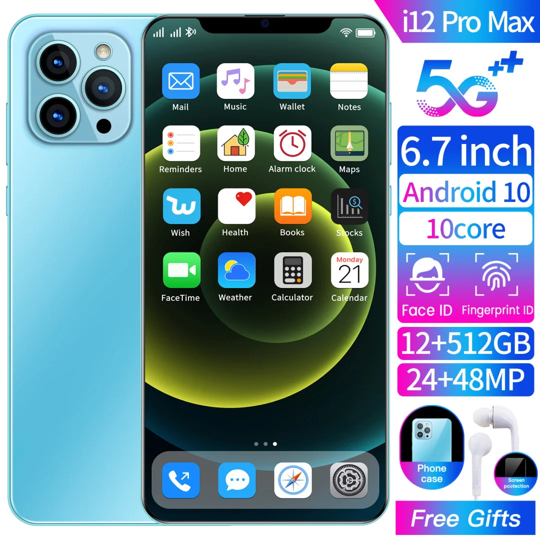 

Global Version Unlocked Cellphone i12 Pro Max 12GB+512GB 6.7inch 3G 4G 5G Phones Android 10.0 Celular Mobilephone Smartphone