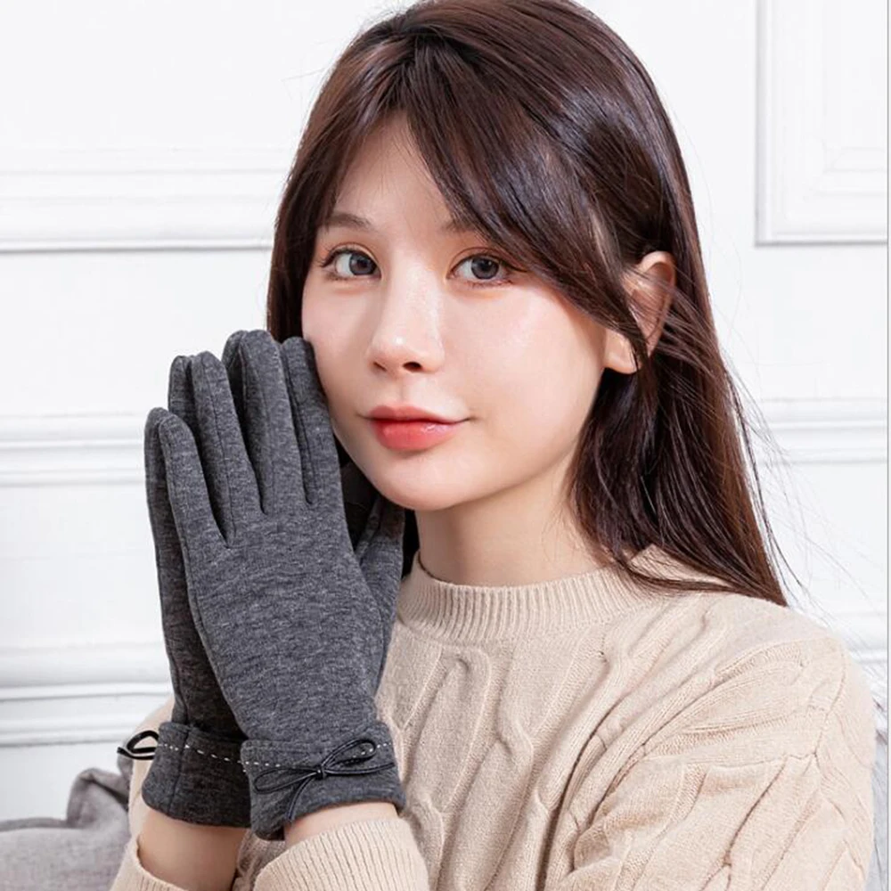 

winter women's gloves Non-fleece touch screen Bowknot girls gloves for sport cycling
