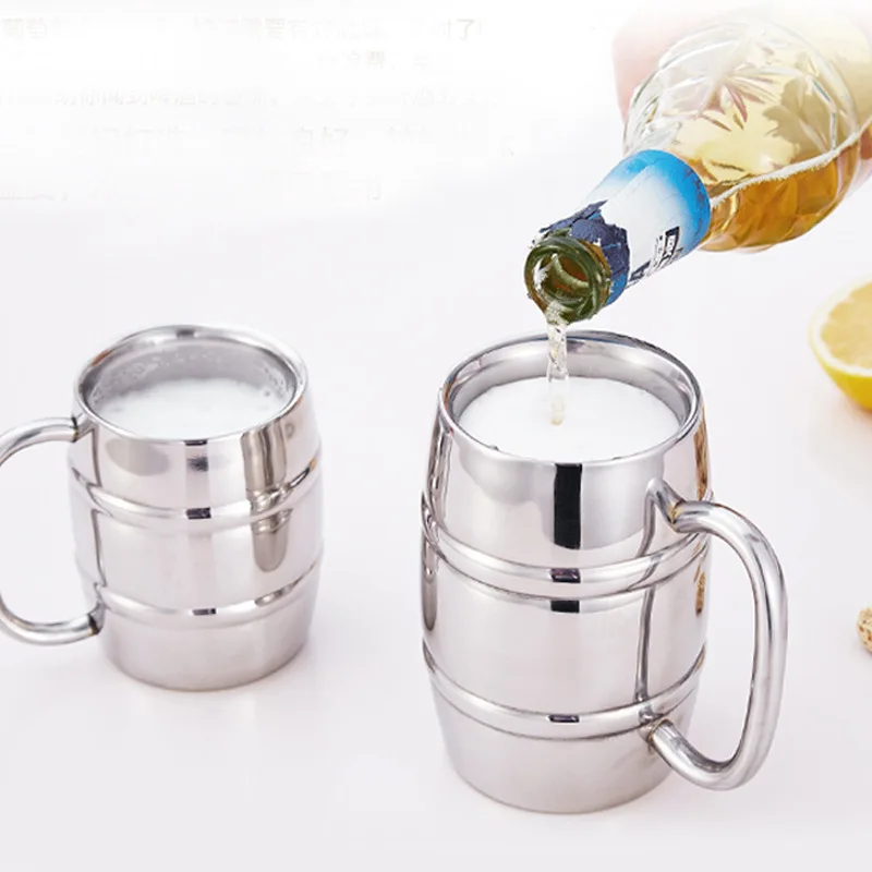 Пивная кружка в форме бочонка из нержавеющей стали походная посуда с двойными