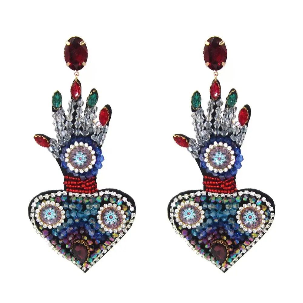 

Zouchunfu Brincos Women's Big Earrings Bohemian Exaggerated Earrings Palm Heart Pendant Earrings Dangle Earrings ZA Earrings