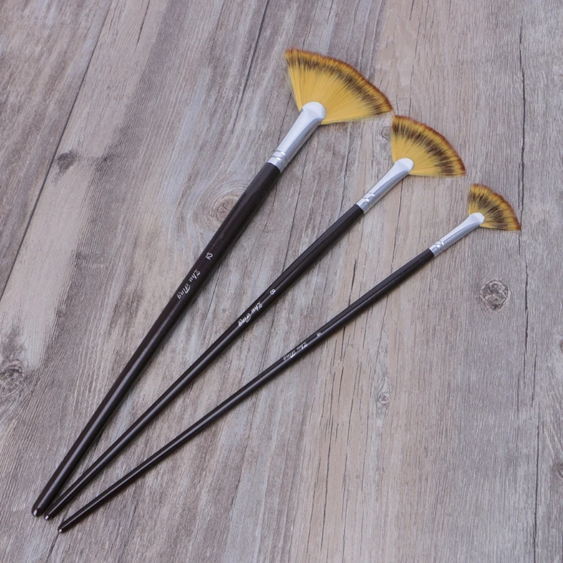 3 шт./компл. ручка Веер для масляной и акриловой воды кисти с деревянными ручками