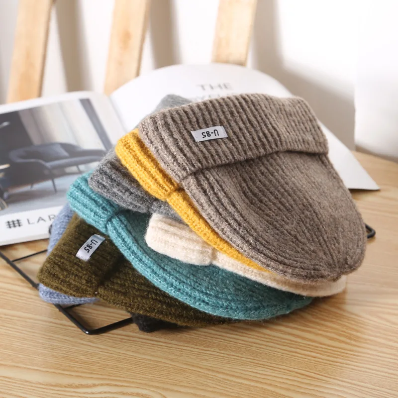 

Женские зимние шапки, вязаная шапка с заплатками для завивки, спортивные облегающие шапки, уличная зеленая повседневная мужская теплая шер...