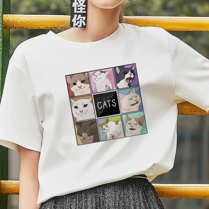 Летние 2020 с О-образным вырезом модная повседневная Harajuku футболка Meow качество