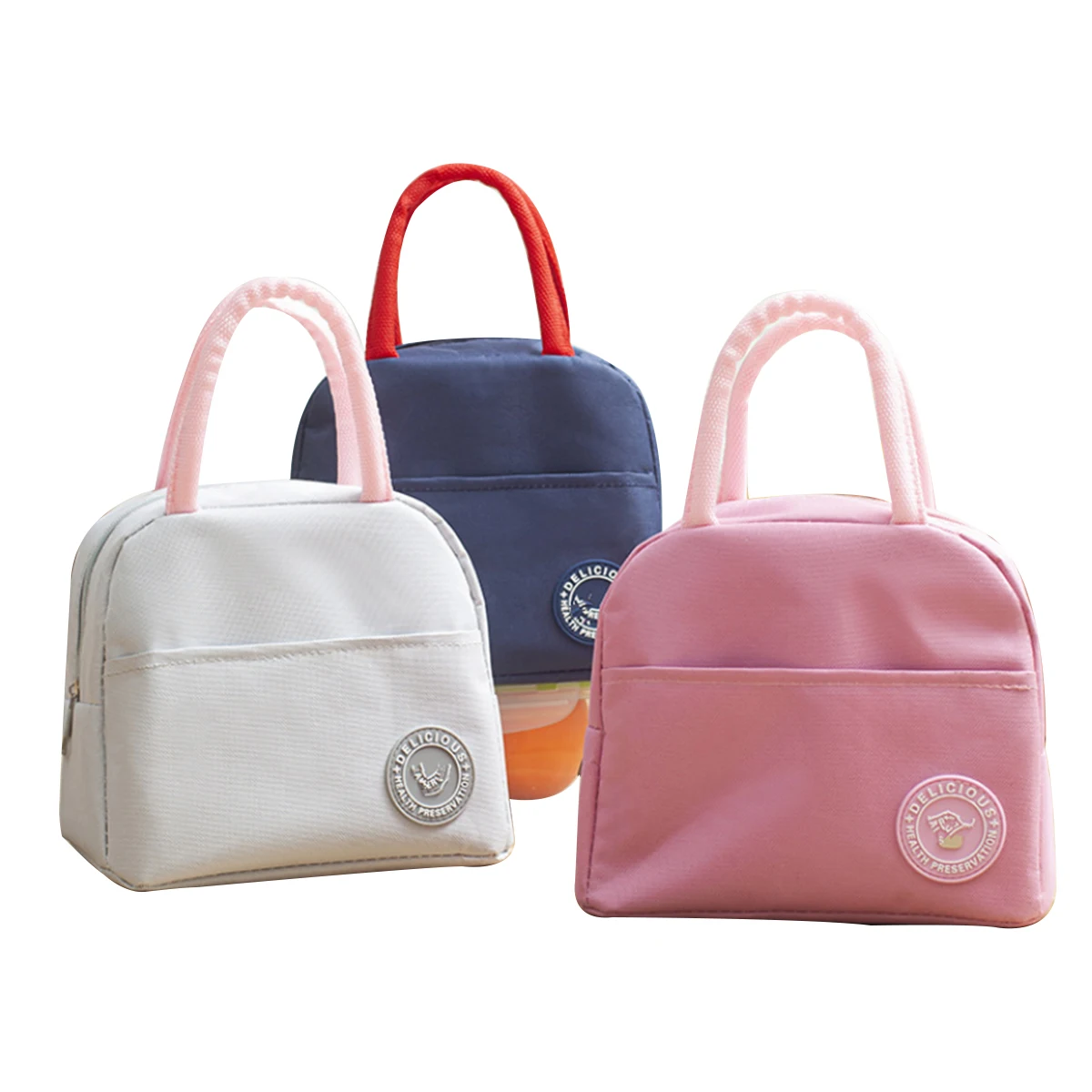 

Uisex Cute Insulated Cooler Lunch Bags Solid Color Reusable Lightweight Lunch Tote Bags with Waterproof Aluminum Foil Bag