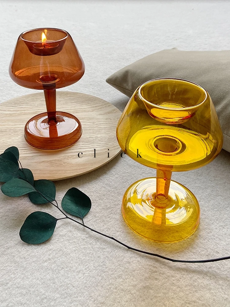 Скандинавский старинный держатель для свечей стеклянный прозрачный подсвечник