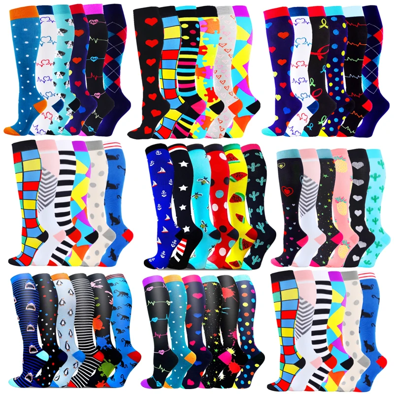 3/6/7 Pairs/Pack Compression Stocking Women Knee High Edema Anti Fatigue Diabetes Varicose Veins Summer Running Sports Socks
