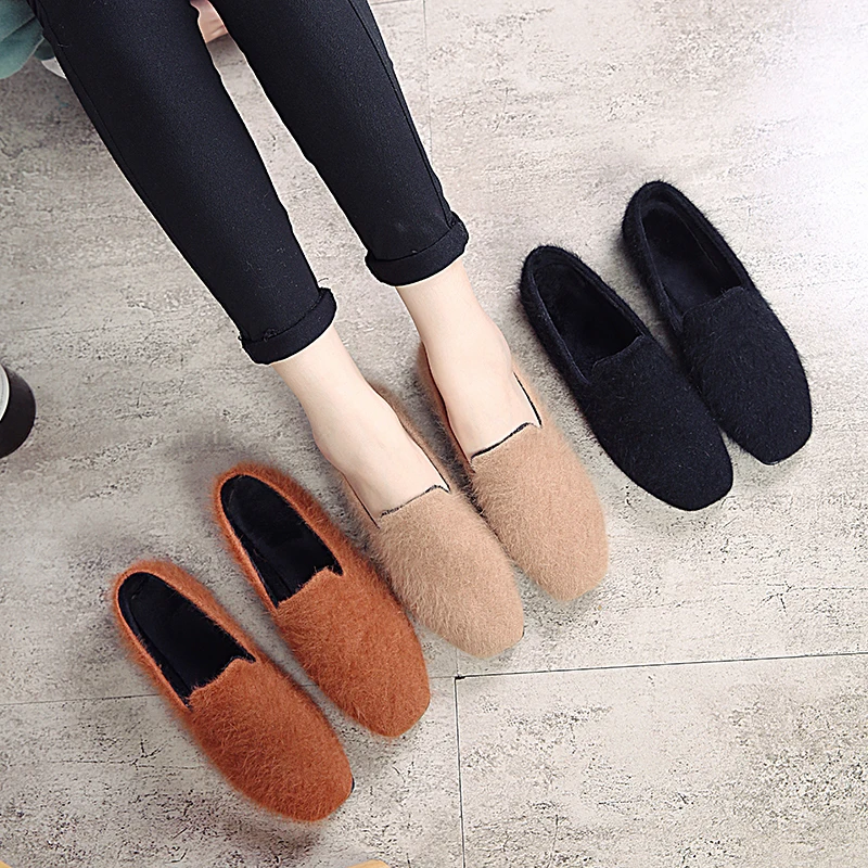 Зимняя женская обувь на плоской подошве Теплые слипоны Водонепроницаемые
