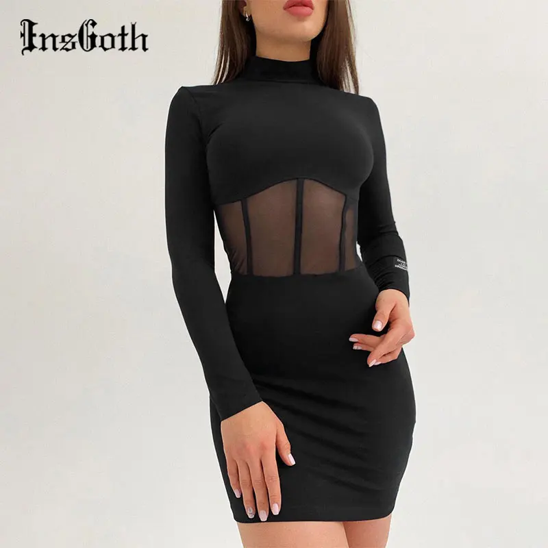Фото Сексуальный корсет InsGoth Goth черное платье в стиле ретро мини-платье с высокой