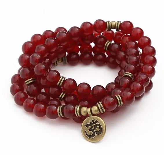 Красный 108 бусин 8 мм Эластичный регулируемый Лотос жизни Дерево Будда OM eye чакра