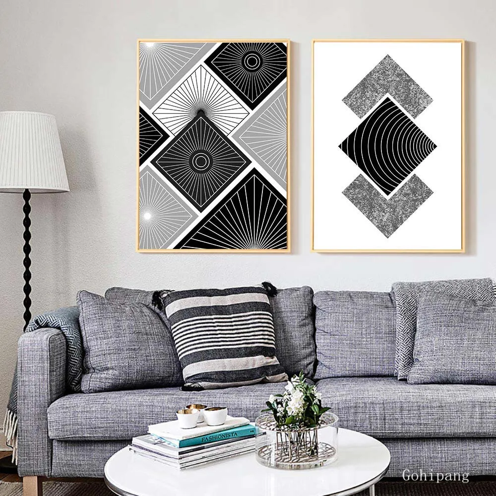 Абстрактный холст плакат печать скандинавские черно-белые геометрические
