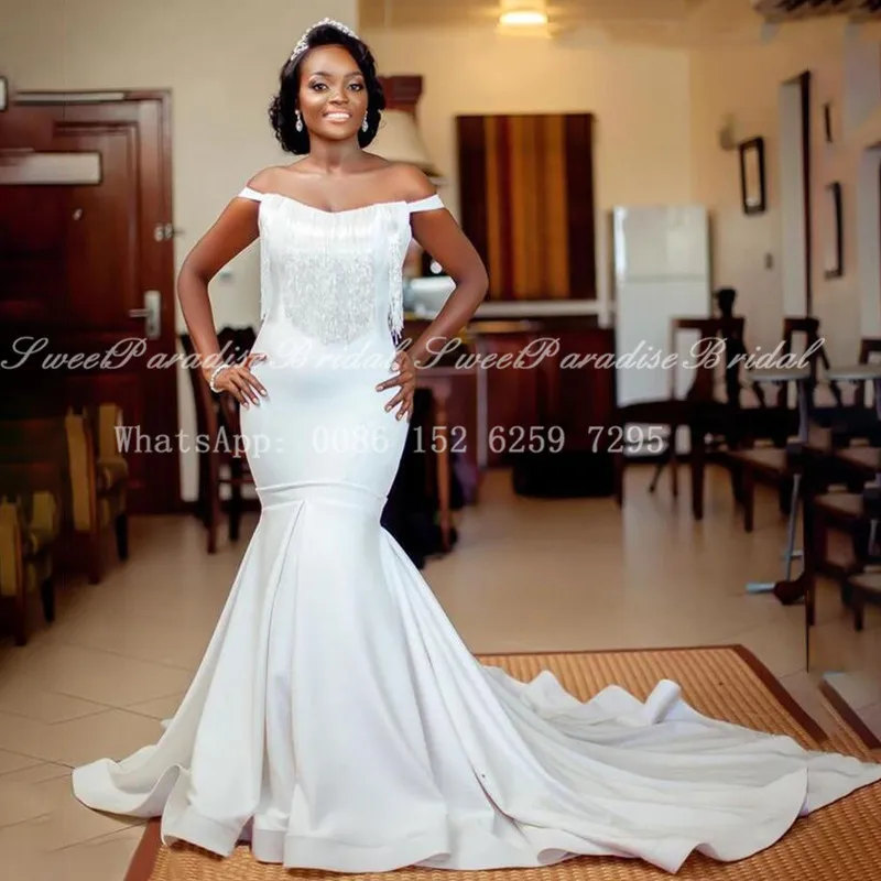 

Белое свадебное платье русалки с кисточками с открытыми плечами, Женские Длинные свадебные платья со шлейфом, вечернее платье, Vestidos De Novia, 2020