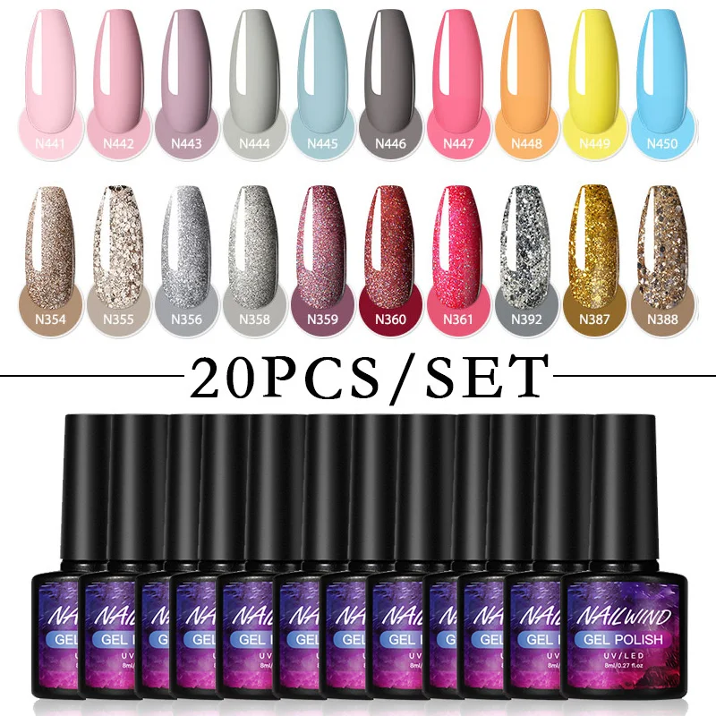

NAILWIND Gel Nail Polish 40Pcs 8ml Nails Hybrid Varnish Gel LED Semi Permanent All For Manicure Nail Art Gel Polish Set