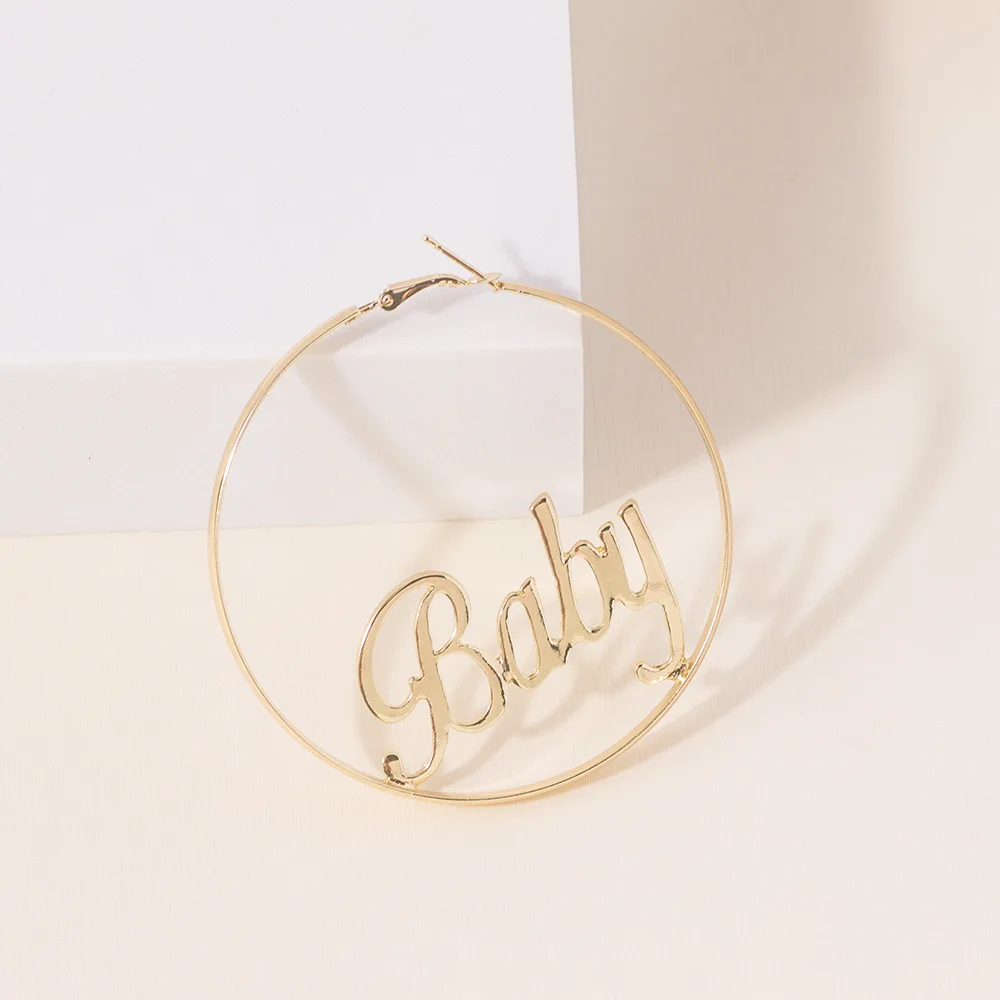 

New Exaggerated Baby Lettered Big Hoop Earrings for Women Sexy Hip-hop Round Earring 2020 Statement Fashion Jewelry Dropshipping