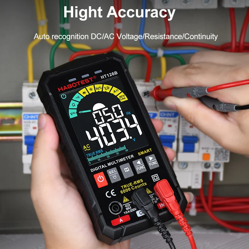 HT126B Capacitor Tester Multimeter Digital Professional Smart Voltmeter AC DC Voltage Temperature Ohm HZ Diode Continuity Meter |