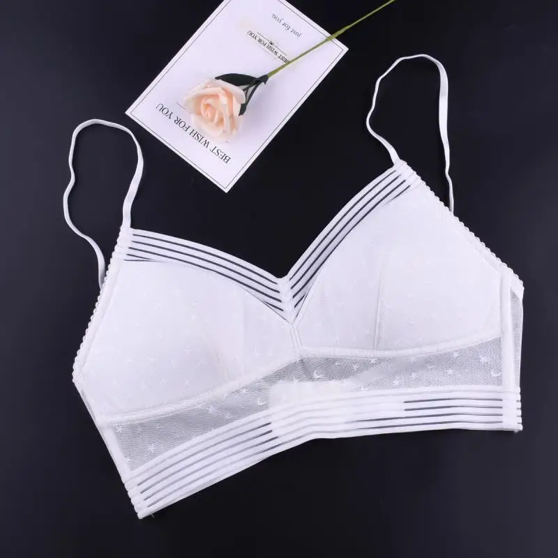 

Ladies Low Back Bralette Sexy Backless Seamless Lace Bra Polka Dot Mesh Ultra Thin Underwear Women Black Lingerie Push Up Bras
