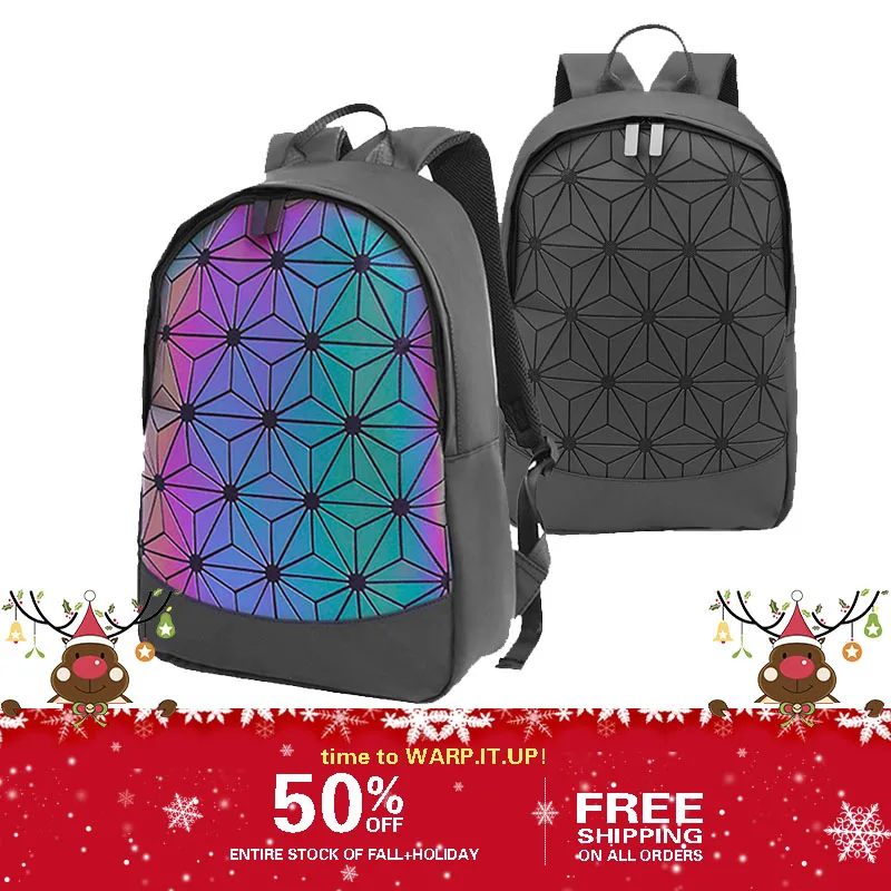 

Geometric Backpack Women Luminous Holographic Backpacks Reflective Iridecent Fashion Daypack