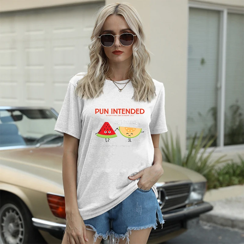 

Fruit Character Pattern Cute T-shirt Summer New Loose Casual Women's Top Round Neck White Short Sleeve