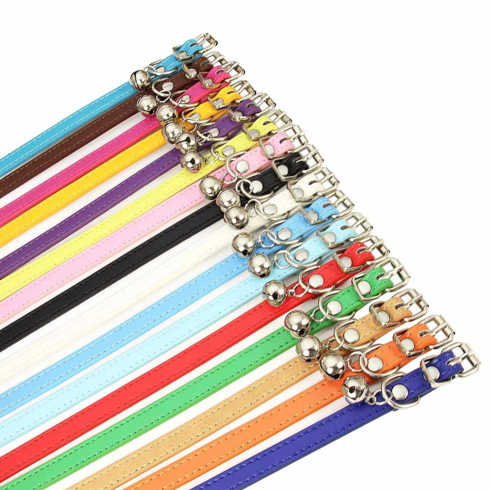 

Silver Bell Pet Collar Adjustable Leather Cat Collar Pet Supplies Personalized Kitten Collar Small Dog Accessories