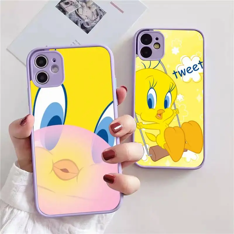 

Hot Cartoon Tweety Bird Piolin Phone Case For iphone 13 12 11 xr xs x 7 8 pro max light purple Soft TPU Silicone Clear Case Cove